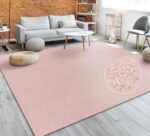 Living Room Rug Plain Simple And Modern Short-Pile, Various Sizes and colours, Size:Ø 160 cm round, Colour:Pink