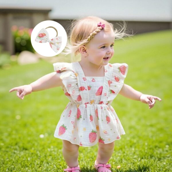 Baby Girl Summer Outfit Strawberry/Cherry/Lemon Smocked Tunic Tops Ruffle Bloomer Shorts Headband Cute 3Pcs Newborn Coming Home Summer Clothes 0-18M - Image 2