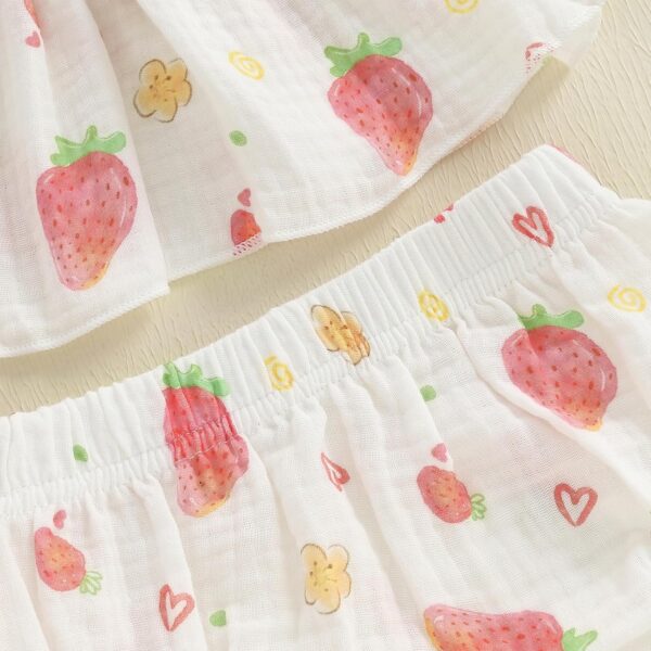 Baby Girl Summer Outfit Strawberry/Cherry/Lemon Smocked Tunic Tops Ruffle Bloomer Shorts Headband Cute 3Pcs Newborn Coming Home Summer Clothes 0-18M - Image 7