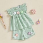 Toddler Kids Baby Girl Summer Clothes 3D Flower Ruffle Sleeveless Vest Tops Elastic Waist Shorts Set 2Pcs Outfits - Image 2