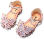 VTASQ Girl Sandals Glitter Princess Shoes Dress Up Bling Bowknot Flats Comfort Mary Jane Dance Party Cosplay Shoe for Little Girls