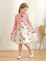 Naiyafly Baby Girl Dress With Cardigan Clothes Set Toddler Girls Long Sleeve Bow Button Cardigan + Sundress Suit Kids Knitted Cropped Sweaters Tops Dress 2 Piece Outfits 1-5 Years - Image 3