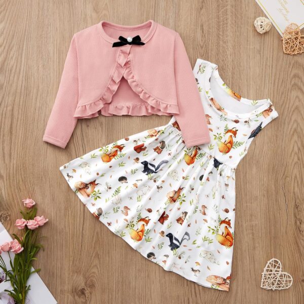 Naiyafly Baby Girl Dress With Cardigan Clothes Set Toddler Girls Long Sleeve Bow Button Cardigan + Sundress Suit Kids Knitted Cropped Sweaters Tops Dress 2 Piece Outfits 1-5 Years - Image 7