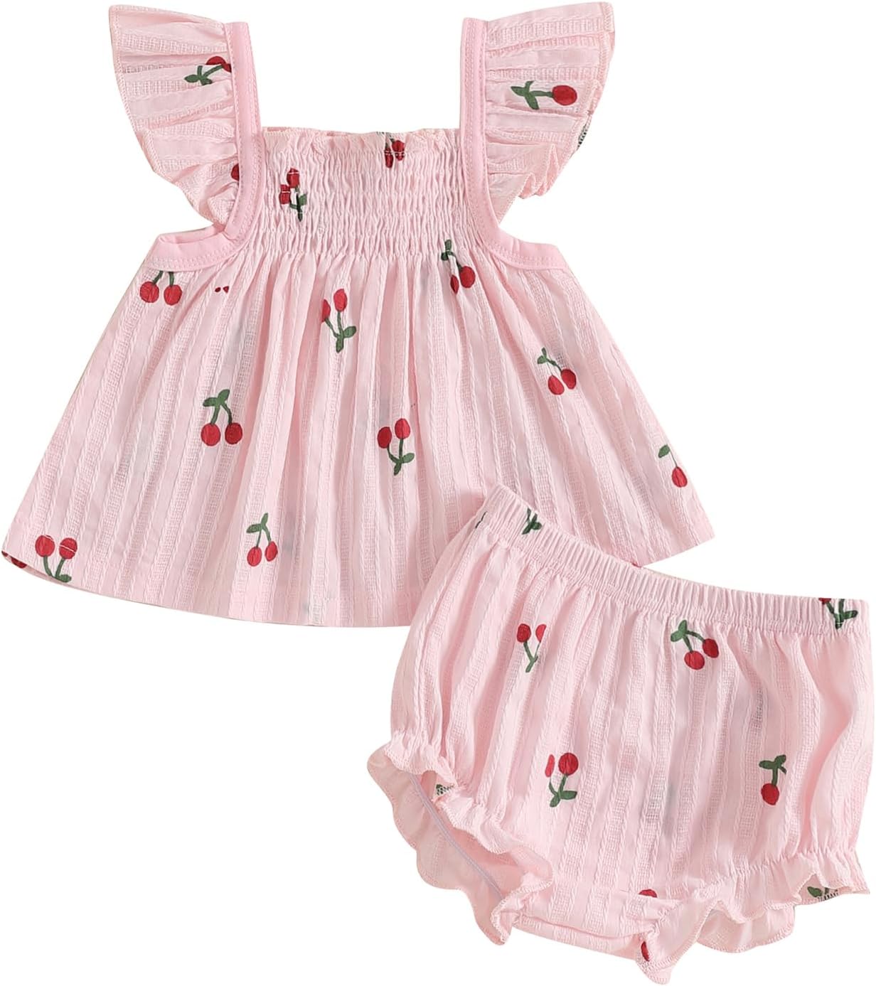 1745786488_71FcV541xsL._AC_SL1500_.jpg Baby Girl Summer Outfits Bow Print Flying Sleeve Smock Tunic Shirt Top Elastic Waist Ruffled Bloomers 2 Pcs Set Cute Clothes for Little Girls - Image 1
