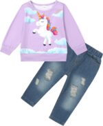 Kids Clothes 2pcs Girls Clothing T Shirt & Jeans Set for 12Months-5T Girls Perfect as Birthday or Baby Easter Outfit