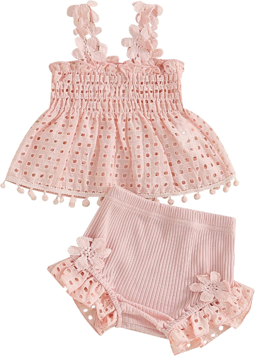 1745838242_71GLKYB2YgL._AC_SL1500_.jpg LYSINK Toddler Baby Girls Summer 2pcs Outfit Sleeveless Pleated Cutout Floral Tank Tops Stretch Ruffle Bloomers Shorts Sets - Image 1