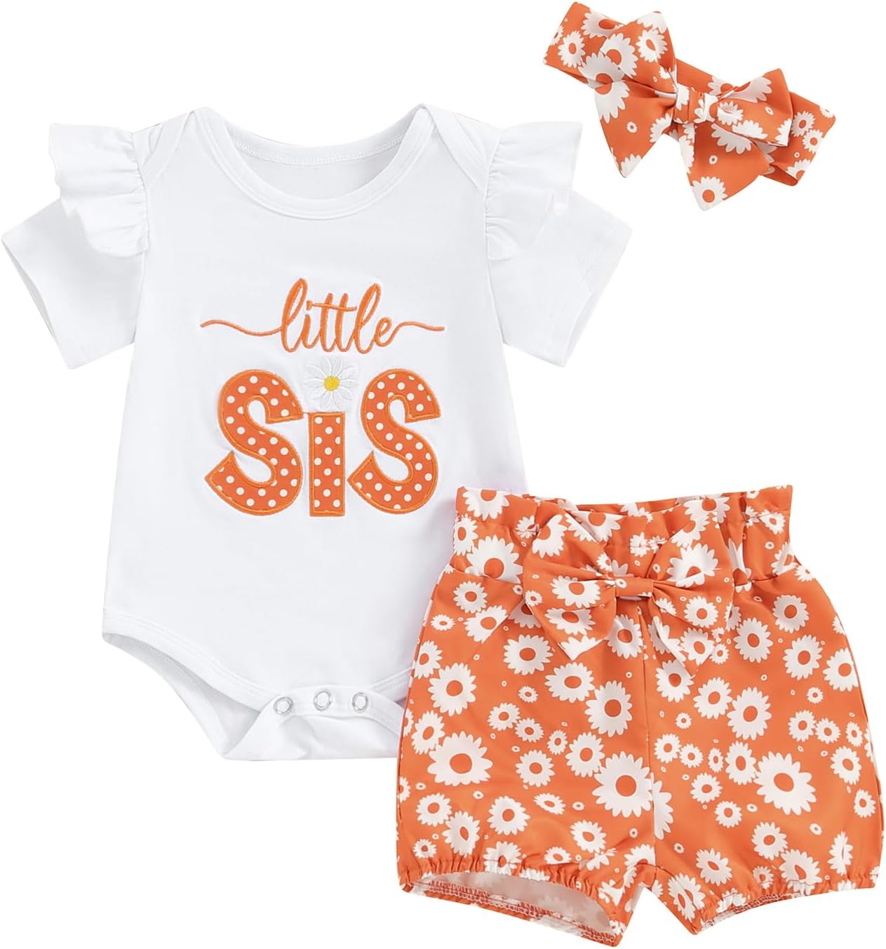 1745843317_71ygCHDB8FL._AC_SL1500_.jpg Toddler Baby Girl Outfit Ruffle Sleeve Romper Bloomer Shorts with Bow Headband Set Newborn Summer Clothes - Image 1