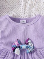 Similotey Toddler Baby Girl Clothes Ruffle Tops with Bow and Butterfly Print Pants 2Pcs Clothing Set - Image 2