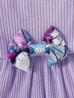 Similotey Toddler Baby Girl Clothes Ruffle Tops with Bow and Butterfly Print Pants 2Pcs Clothing Set - Image 4