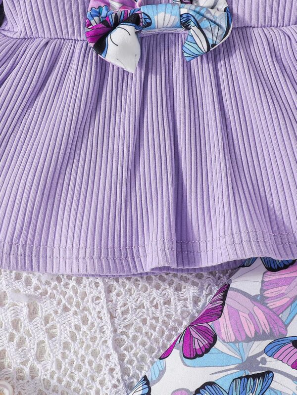 Similotey Toddler Baby Girl Clothes Ruffle Tops with Bow and Butterfly Print Pants 2Pcs Clothing Set - Image 5