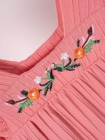 JiAmy Girl Dress Flowers Embroidery Flutter Sleeve Toddler Dresses Square Neck Ribbed Casual Clothes for 1-7 Year Old - Image 2