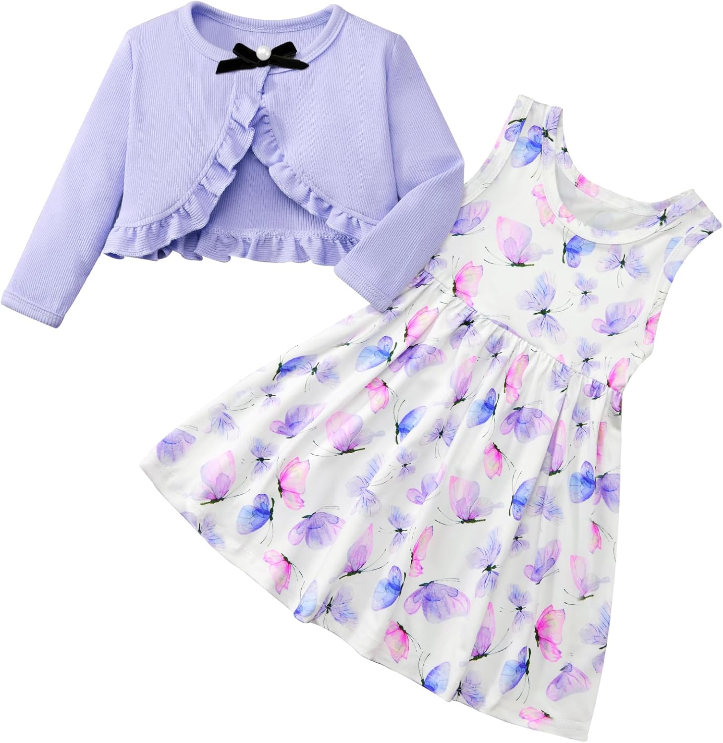 1745937359_71Wrq4oQdoL._AC_SL1500_.jpg Naiyafly Baby Girl Dress With Cardigan Clothes Set Toddler Girls Long Sleeve Bow Button Cardigan + Sundress Suit Kids Knitted Cropped Sweaters Tops Dress 2 Piece Outfits 1-5 Years - Image 1