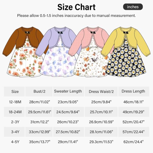 Naiyafly Baby Girl Dress With Cardigan Clothes Set Toddler Girls Long Sleeve Bow Button Cardigan + Sundress Suit Kids Knitted Cropped Sweaters Tops Dress 2 Piece Outfits 1-5 Years - Image 2