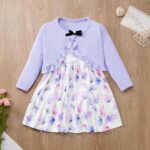 Naiyafly Baby Girl Dress With Cardigan Clothes Set Toddler Girls Long Sleeve Bow Button Cardigan + Sundress Suit Kids Knitted Cropped Sweaters Tops Dress 2 Piece Outfits 1-5 Years - Image 3