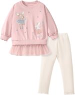 Girls Kids Outfits Clothes Set Toddler Cute Unicorn Bunny Bowknot Birthday Print long Sleeve Cotton Shirt jumper Dresses Tops Leggings Trousers Pants 2 Piece Clothing Set Age 1-7 Years Old