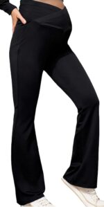 Happy Cherry Women's Maternity Support Trousers Over Bump Pregnancy Leggings Black Slim Lounge Flared Long Pants