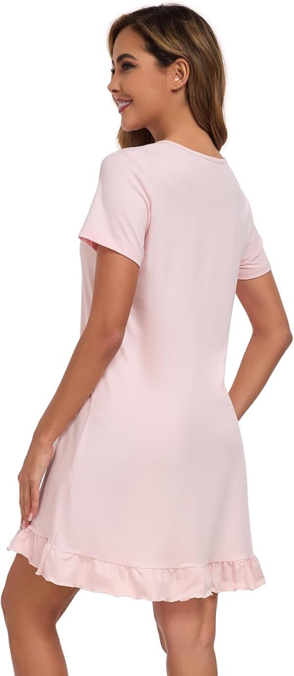 Beuwltpa Women's Nighties Button Up Maternity Nightdress Nightshirts Short Sleeve Ladies Nightwear Ruffle Hem Soft Nursing Nightgown - Image 4
