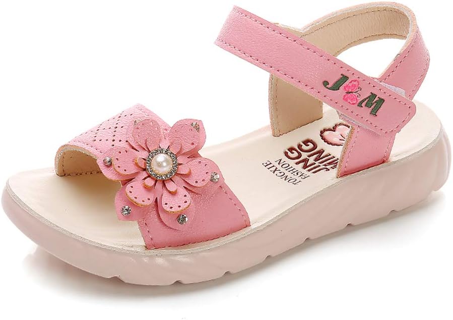 51-LrAdkPGL._AC_SL1001_.jpg Girls Sandals Toddler Little Girls Sandals with Pearls Flower Summer Breathable Leather Shoes - Image 1