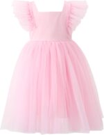 JiAmy Girls Dresses Ruffle Short Sleeve Square Neck Backless Tulle Puff Dress Kids Wedding Elegant Princess Dress Clothes for Girl 18 Months-7 Years - Image 6