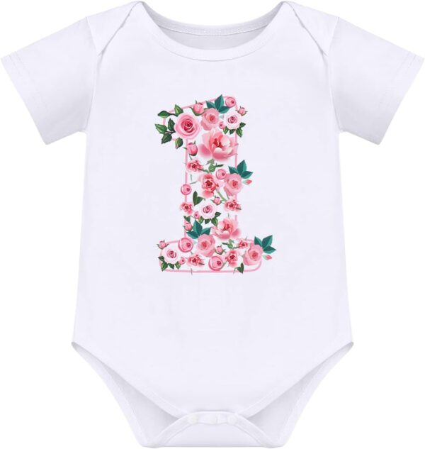 FYMNSI Baby Girl 1st Birthday Outfit Flower Printed Cotton Short Sleeve Romper Tutu Tulle Skirt Crown Headband 3pcs Set - Image 2