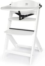 Kinderkraft Wooden Highchair 3 in 1 ENOCK, Multifunctional Baby Chair, Ajustable Heigh and Footrest, Safety Harness, with Detachable Tray, for Children up to 10 Years, White