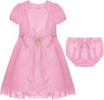 Choomomo Baby Girls Baptism Dress Lace Trim Christening Gown with Shorts 2-Piece Newborn Photography Outfit - Image 3