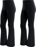 KAKU NANU Girls Flared Leggings 2 Pcs,5-12 Years High Waisted Black Grey School Trousers Yoga Pants Sports Dance Joggers Leggings