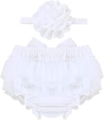Newborn Baby Girls Tulle Bowknot Bloomers Diaper Cover Ruffled Shorts Brief with Flower Headband Photo Prop