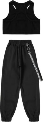 Freebily Kids Girls Hip Hop Dance Costume Crop Top with Jogger Pants Set 2Pcs Jazz Street Dance Outfits - Image 4