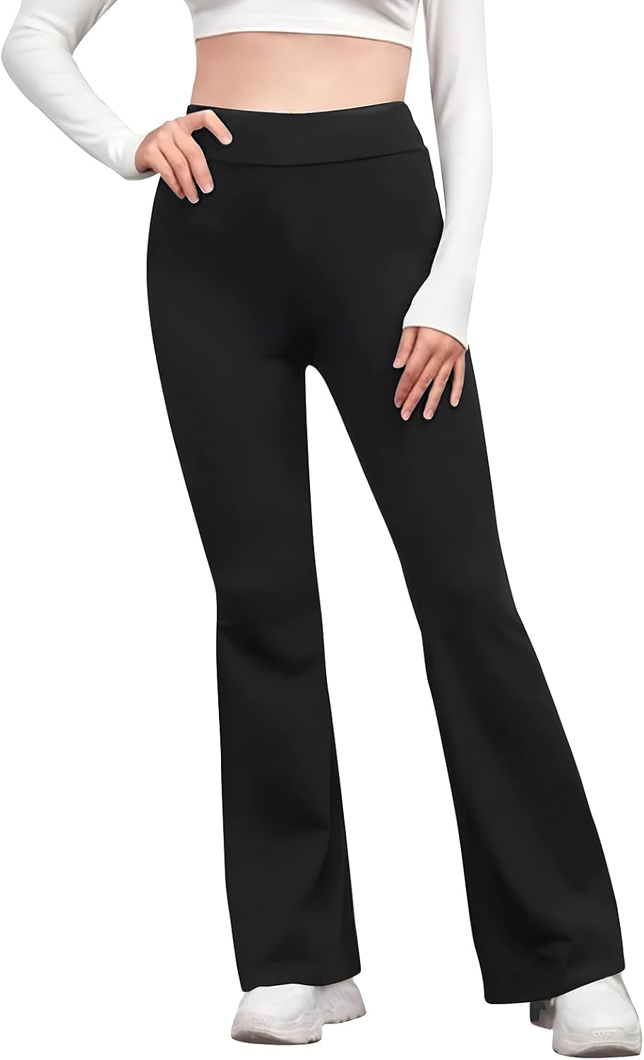 51A8ZE4bROL._AC_SL1500_.jpg HZHSGLY Girls Flared Leggings,Kids Athletic Leggings,High Waisted Dance Yoga Pants for Ages 5-14 - Image 1