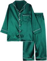 Miyanuby Girls Boys Pyjamas Set Button-up Silk Satin Pajamas Sleepwear Nightwear 2 Pieces Clothes Set Gifts for Baby Girls Boys