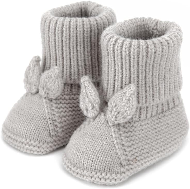 51Bo-1FLjfL._AC_.jpg Crochet Baby Booties Newborn Babe First Walkers Knit Boots Warm Crib Shoes Soft Infant Sock for Boy Girls Grey 9-12M - Image 1