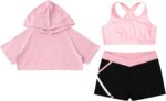 CHICTRY Kid Girls 3 Pieces Dance Outfit Gymnastics Hooded Crop Top Sleeveless Camisole and Shorts Set Tracksuit - Image 3