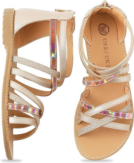 51CSmjgSErL._AC_.jpg FUPPIA Girls Sandals Princess Open Toe Strappy Sandals Zipper Gladiator Flats Sandals Summer Flat Shoes - Image 1