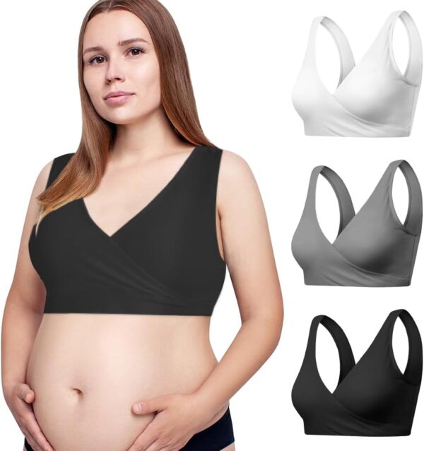 AUYAO Maternity Nursing Bras, 3 Pcs Nursing Sleep Bras, Wirefree Maternity Breastfeeding Bras, Comfortable Wireless Bra Night Sleep Top, Sleep Nursing Bras for Breastfeeding and Sleeping - Image 9