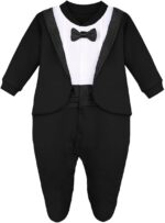 Lilax Baby Boy Gentleman Tuxedo Footie Christmas Holiday Outfit with Bow Tie