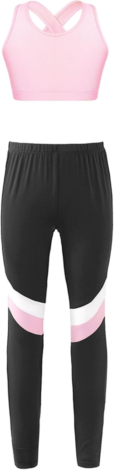 51HeWB9ZXAL._AC_SL1500_.jpg iEFiEL Kids Girls 2 Piece Outfits Crop Top Sports Bras and Athletic Leggings Set Yoga Pants Tracksuit Activewear Set - Image 1