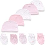 Kiddiezoom Baby Boys Girls Cotton Cap Mitten - 10 Pack Soft Cotton Baby Hats Baby Scratch Mitten Gloves Mitten