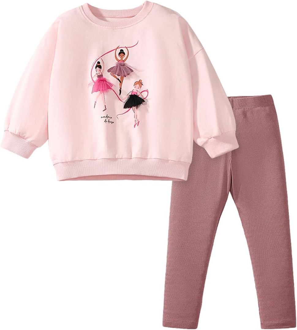 51N-ZPd-PWL._AC_SL1500_.jpg TCWWBB Girls Kids Outfits Clothes Set Toddler Cute Unicorn Bunny Bowknot Birthday Print long Sleeve Cotton Shirt jumper Dresses Tops Leggings Trousers Pants 2 Piece Clothing Set Age 1-7 Years Old - Image 1