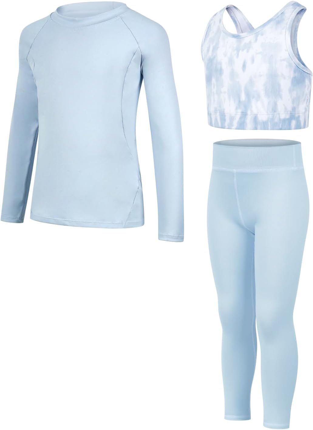 51NhzvCTWbL._AC_SL1500_.jpg JiAmy Girls Yoga Leggings Girls Athletic Leggings Training Bras Set Kids Gym Crop Tank Top Activewear set for 5-12 Years - Image 1