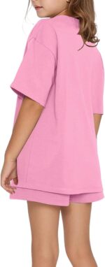 Girls Tracksuit Set Kids Trendy T-shirt + Shorts 2 Piece Outfit Summer Fashion Short Sleeve Fox Letter Print Tops with Loose Jogger Shorts Y2k Activewear Casual Sweatshirt Gym Set UK - Image 2