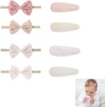 ZKSXOA 8 Pcs Baby Girl Bow Headbands & Hair Clips Set, Mini Hair Barrettes, Flowers Patterns, Bow Headbands, Elastics Hair Bands, Baby Hair Accessories, for Infant Newborn Toddlers Kids