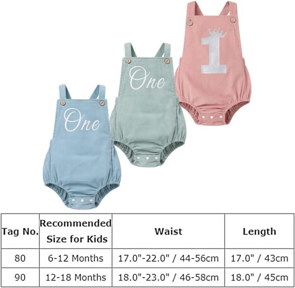 IBTOM CASTLE Baby Girls Boys One Letter Print Birthday Party Romper Overalls Cake Smash Corduroy Sleeveless Backless Bodysuit Photo Shoot Outfit - Image 7