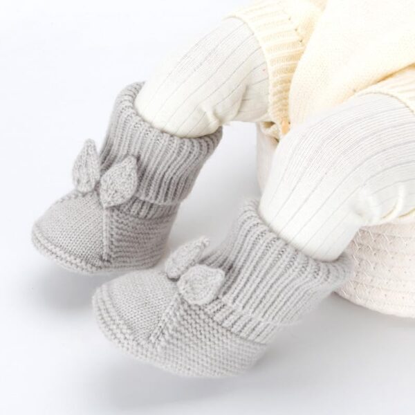 Crochet Baby Booties Newborn Babe First Walkers Knit Boots Warm Crib Shoes Soft Infant Sock for Boy Girls Grey 9-12M - Image 3