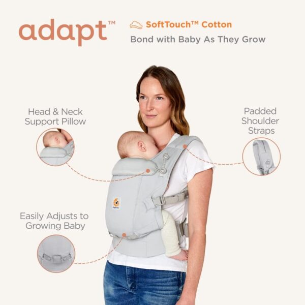 Ergobaby Adapt Baby Carrier for Newborns from Birth, 3 Positions, SoftTouch Cotton, Ergonomic Baby Belly Carrier, Back Carrier, Baby Carrier, Slate Blue - Image 5