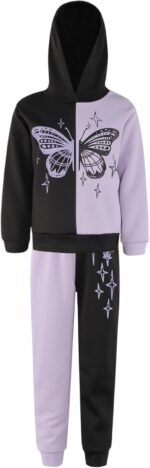 MSemis Kids Girls Butterfly Print Hoodie Sweatshirt with Trousers Clothes Set Fall Winter Warm Outfit