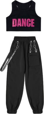 Freebily Kids Girls Hip Hop Dance Costume Crop Top with Jogger Pants Set 2Pcs Jazz Street Dance Outfits - Image 3