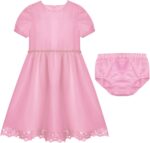 Choomomo Baby Girls Baptism Dress Lace Trim Christening Gown with Shorts 2-Piece Newborn Photography Outfit - Image 2