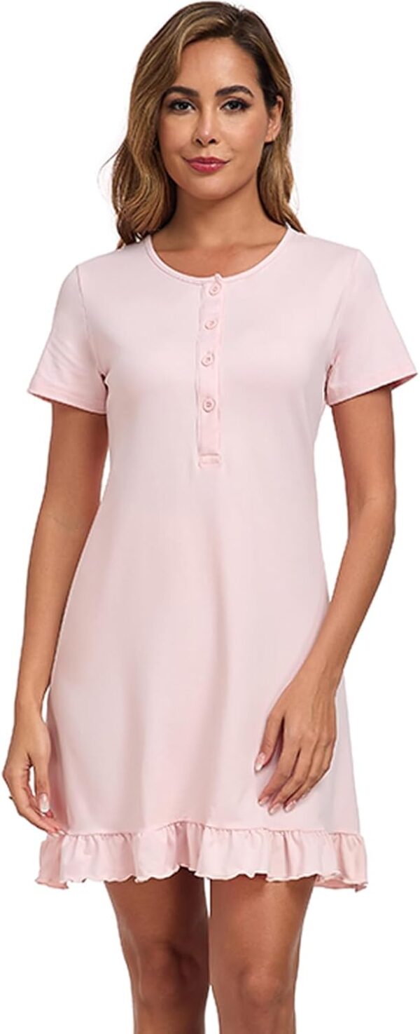 Beuwltpa Women's Nighties Button Up Maternity Nightdress Nightshirts Short Sleeve Ladies Nightwear Ruffle Hem Soft Nursing Nightgown - Image 3