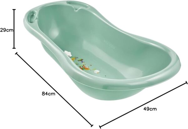 keeeper Funny Farm Ergonomic Baby Bath with Plug, For Babies From 0 to Approx. 12 Months, 84 cm, Maria, Nordic Green - Image 7